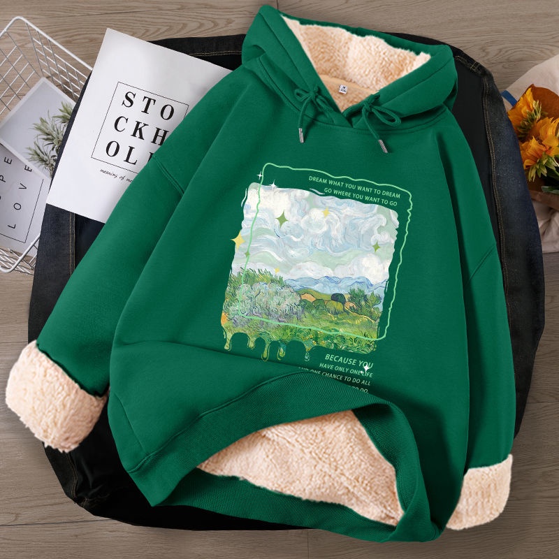 Áo Hoodie Lót Lông Cừu Dày Phong Cách Thu Đông Mới