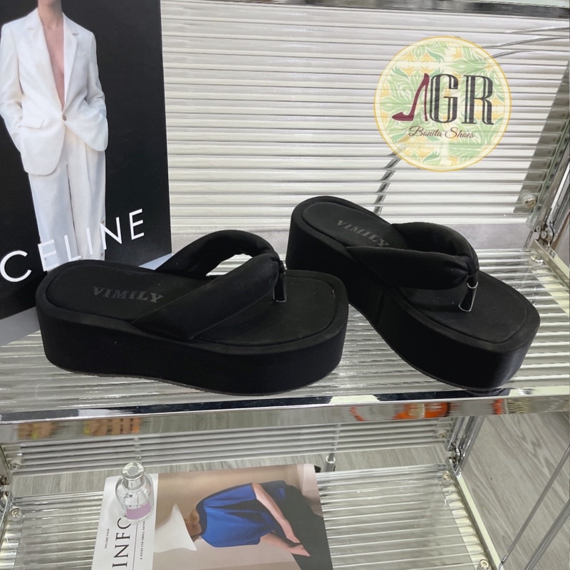 Dép xuồng ống phồng si mờ mềm cao 6 cm