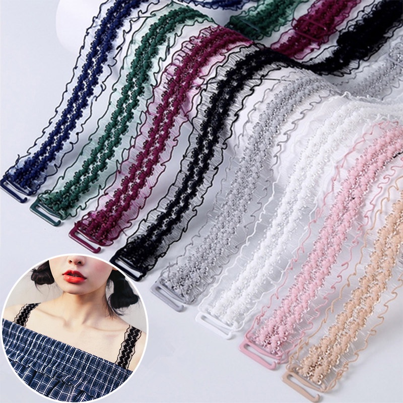 1 Cặp Dây Đeo Áo Ngực Phối Ren Bèo Ngọt Ngào Chống Trượt Tùy Chỉnh Thời Trang Cho Nữ