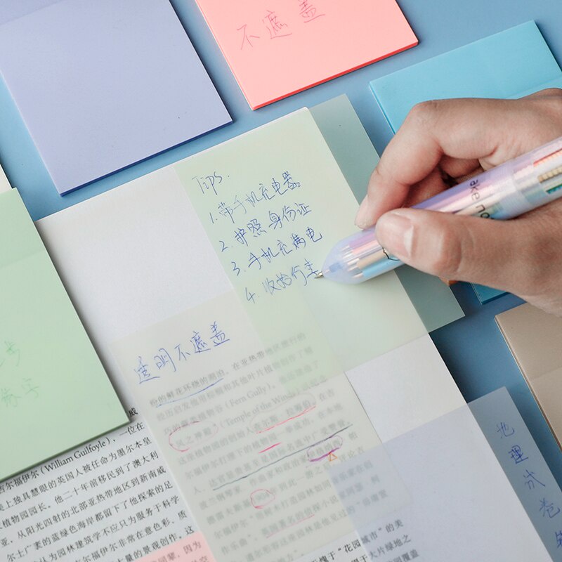 Set 50 Tờ Giấy Ghi Chú Trong Suốt Chống Nước Tự Dính Phong Cách Hàn Quốc