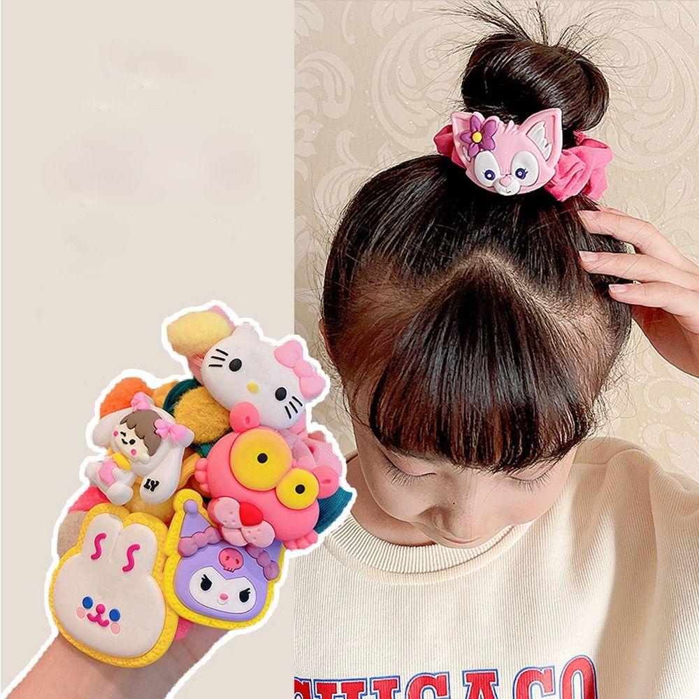 Dây Cột Tóc Đuôi Ngựa Hình Gấu / Dâu Tây Hoạt Hình Đính Quả Bông Dễ Thương Cho Bạn Gái