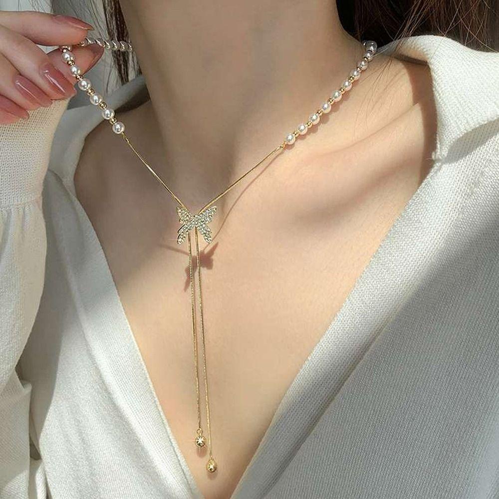 Vòng cổ Dáng Dài Phối Tua Rua Hình Bướm Thời Trang Cho Nữ