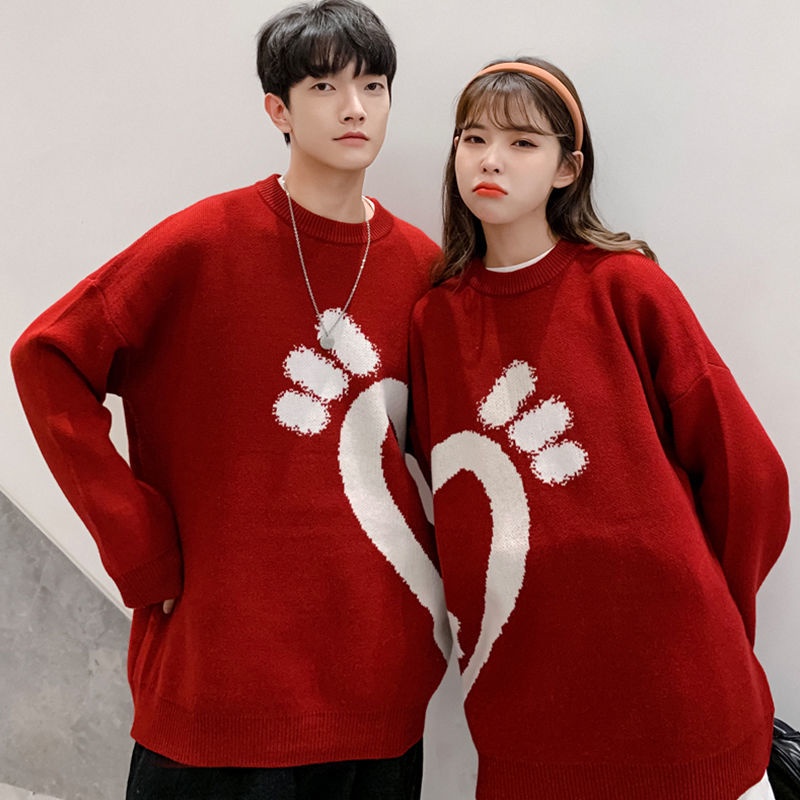 Áo Sweater Cặp Đôi Dày Dặn Phong Cách Giáng Sinh Năm Mới Trái Tim Phong Cách Thu Đông Siêu Hot