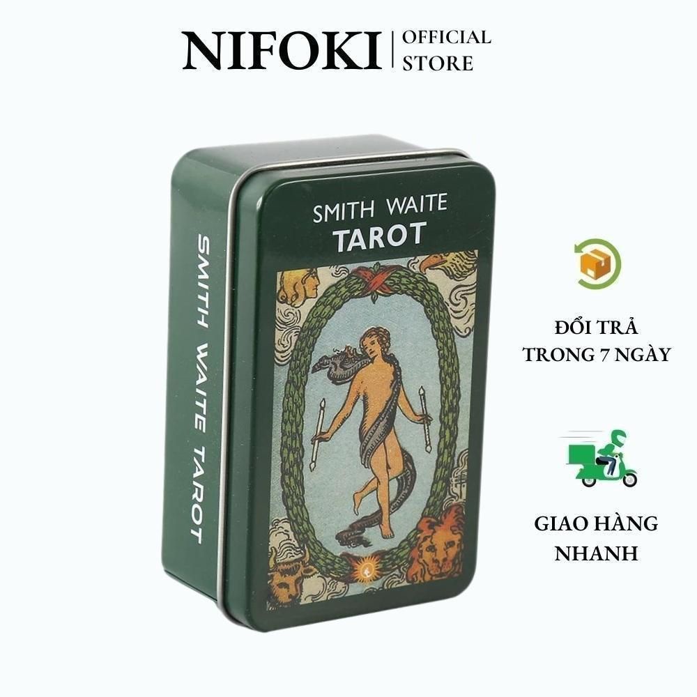 Bộ Bài Smith Waite Tarot Hộp Sắt 78 Thẻ Mạ Xanh Nifoki