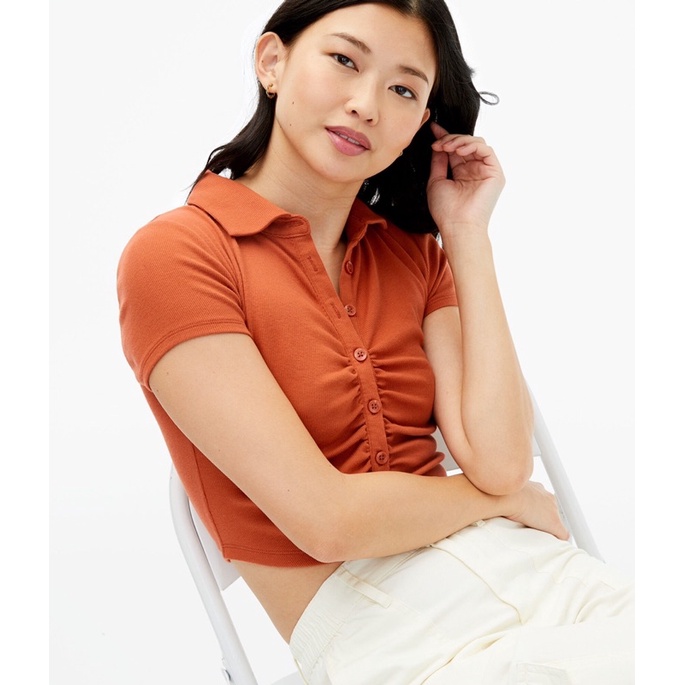 Áo Thun Croptop Aeo xuất xịn 2 màu Trắng, Cam