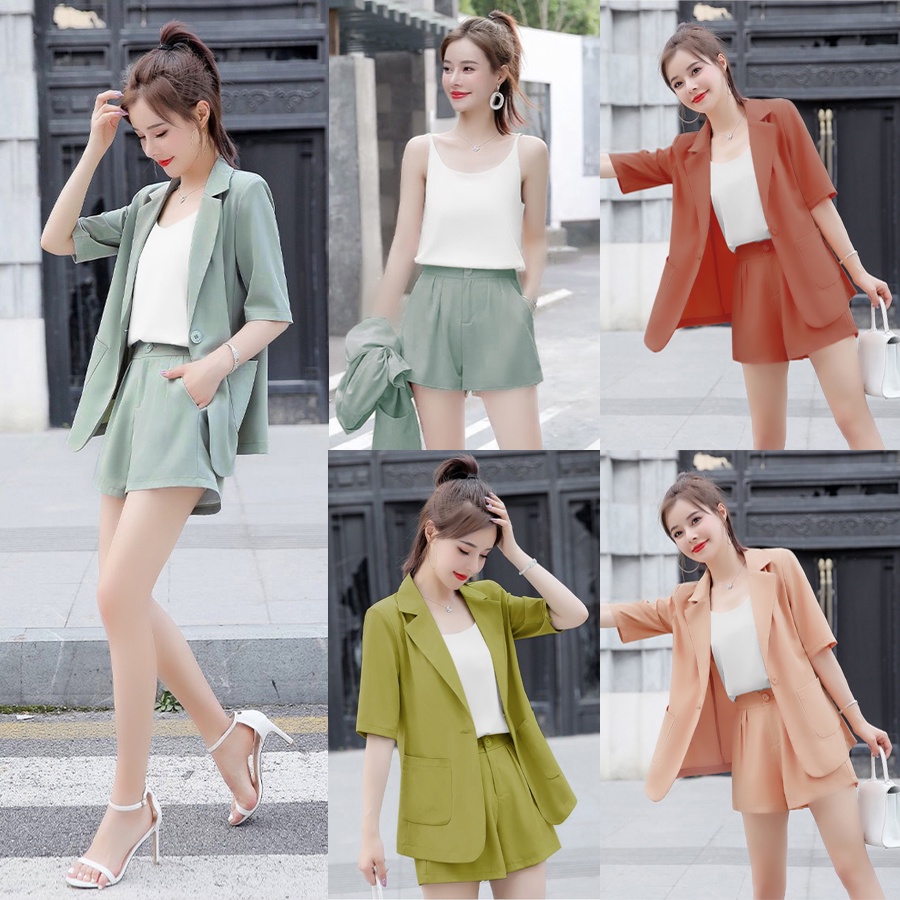 Bộ vest nữ 💕FREESHIP💕 Set nguyên bộ 3 món Áo trong Áo Vest Ngoài Quần Short TJ1199