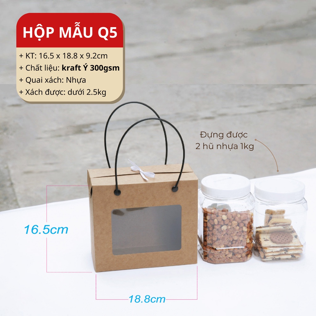 JG 10 cái- Hộp Giấy Kraft Quà Tặng, Hộp Giấy Đựng Yến Chưng, Đựng Hạt Điều, Đựng Được 2 Hũ Nhựa 1kg 16.5x18.8x9.2cm