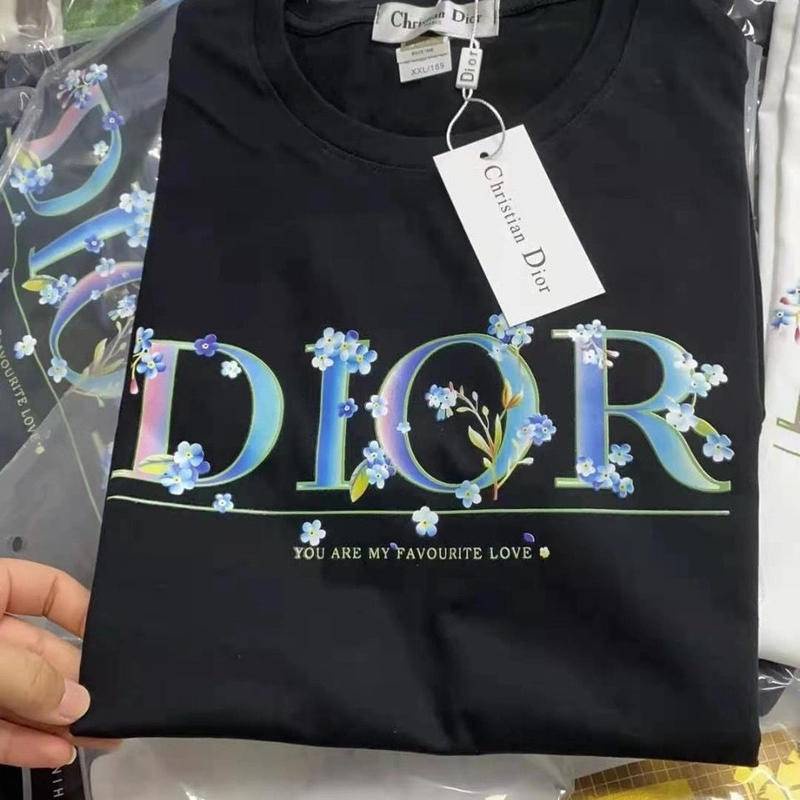 Áo Sơ Mi DIOR Vải Cotton Cổ Tròn Tay Ngắn Dáng Rộng Họa Tiết Hoa Màu Hồng Phong Cách Âu Mỹ Chất Lượng Cao Cho Nam Và Nữ