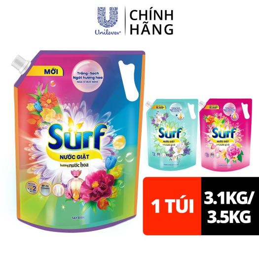 Nước Giặt Surf Hương Nước Hoa Túi 3.1Kg, 3.3kg, 3,5kg
