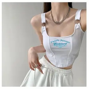 Áo Croptop Hai Dây Thêu Chữ Dáng Ôm Thời Trang Quyến Rũ Cho Nữ