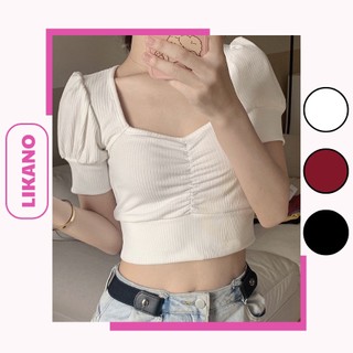 Áo croptop cổ vuông nhún ngực tay phồng 4 màu chất vải mềm mịn LIKANO CRT01