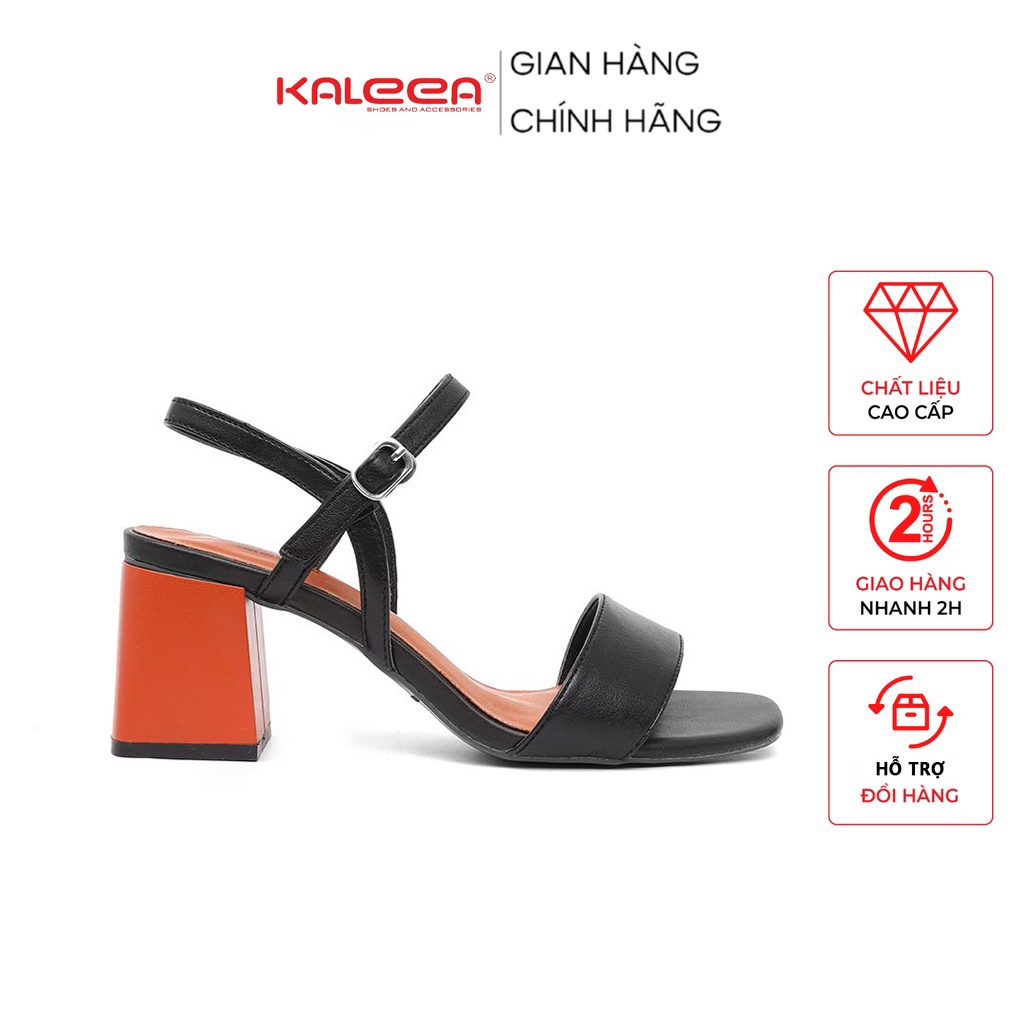 Giày Cao Gót Sandal Nữ KALEEA K512 Đế Vuông Quai Da Đen Mảnh Cao 5p Thiết Kế Sang Trọng Cao Cấp Êm Chân