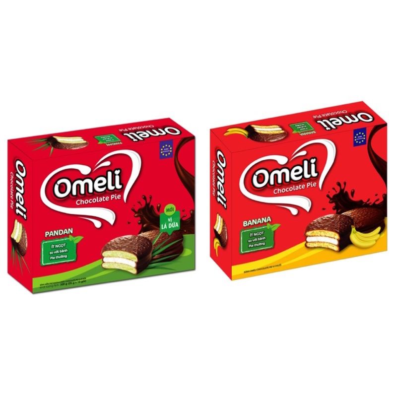 Bánh omeli chocolate pie vị chuối / lá dứa hộp 300g(12 bánh)