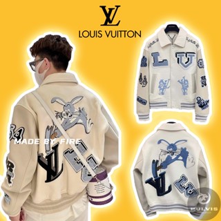 [Mirror Quality] - Áo Khoác Luon Vuituoi Multi-Patches Mixed Leather Varsity Blouson Milky White, Áo bomber jacket LV
