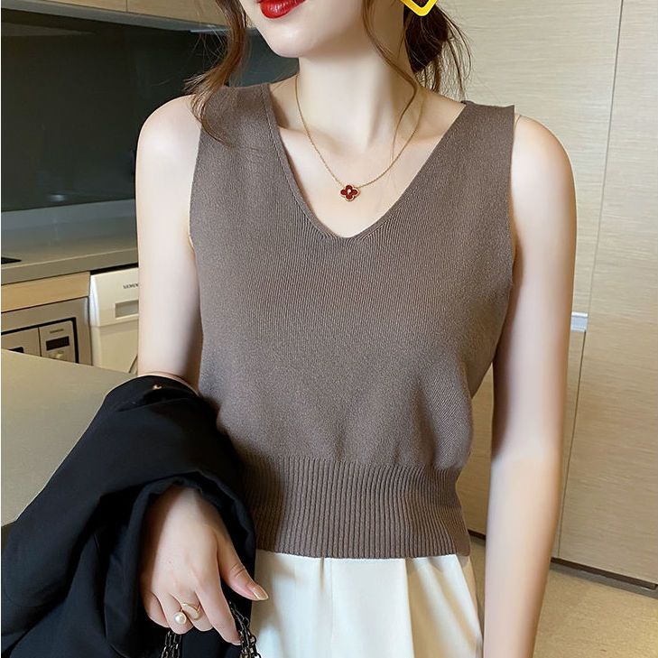 Áo Dệt Kim Cổ Chữ v Không Tay Thời Trang Mùa Hè Dành Cho Nữ