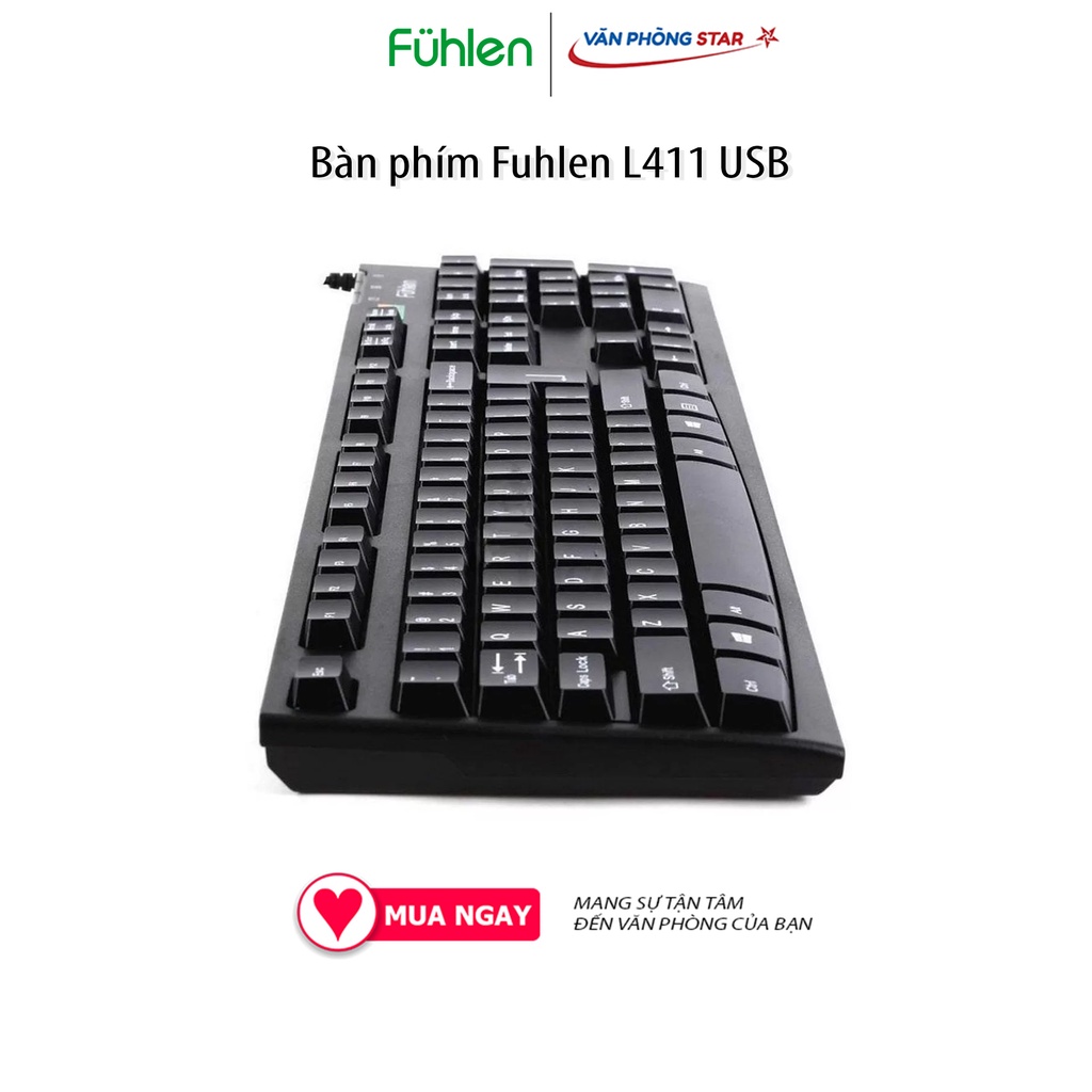 Bàn phím Fuhlen L411 USB kết nối usb chống nước, thiết kế Ergonomic, phím bấm nảy, nhạy chính hãng