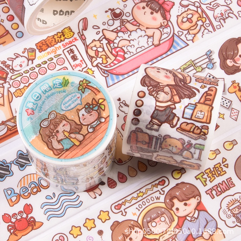 Mochi nhỏ Cuộn nhãn dán họa tiết hoạt hình dễ thương dùng để trang trí diyToàn bộ băng keo