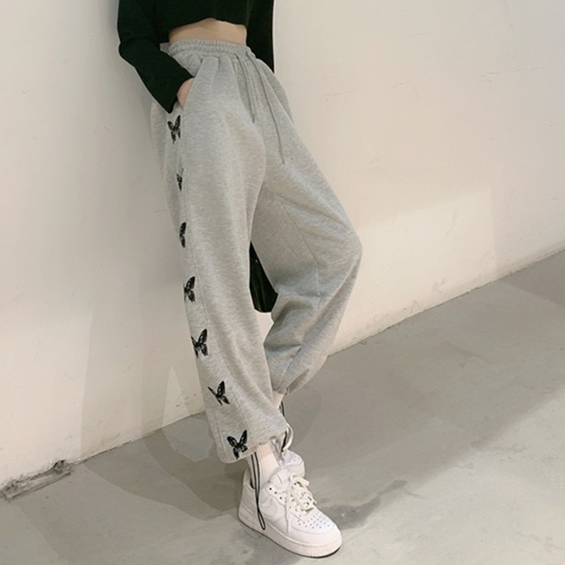 IELGYQuần Thể Thao Lưng Cao Ống Rộng In Họa Tiết Bướm Thời Trang Cho Nữ