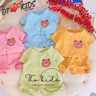 Quần áo bé trai, bé gái, bộ đũi xốp in gấuu dễ thương THOKIDS cho bé