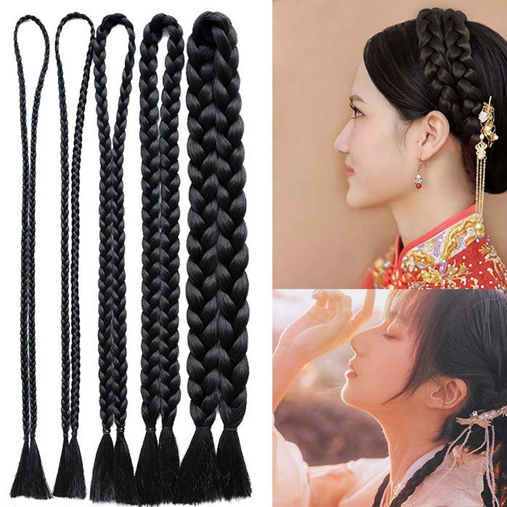 QQMALL Tóc Giả Bện Dài Màu Đen Tự Nhiên Phong Cách Trung Hoa Cổ Điển Dùng Làm Đạo Cụ Chụp Ảnh