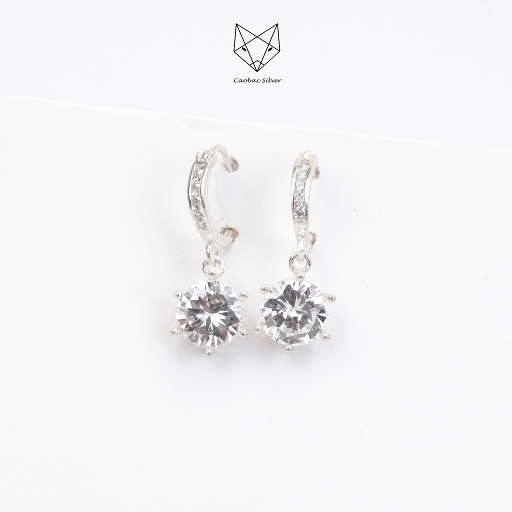Khuyên Tai Bạc Ta Nữ CaoBac Silver Tròn Thiết Kế Ổ Đá Dài Xinh Xắn Món Quà Đặc Biệt Dành Tặng Riêng Cho Bạn Nữ