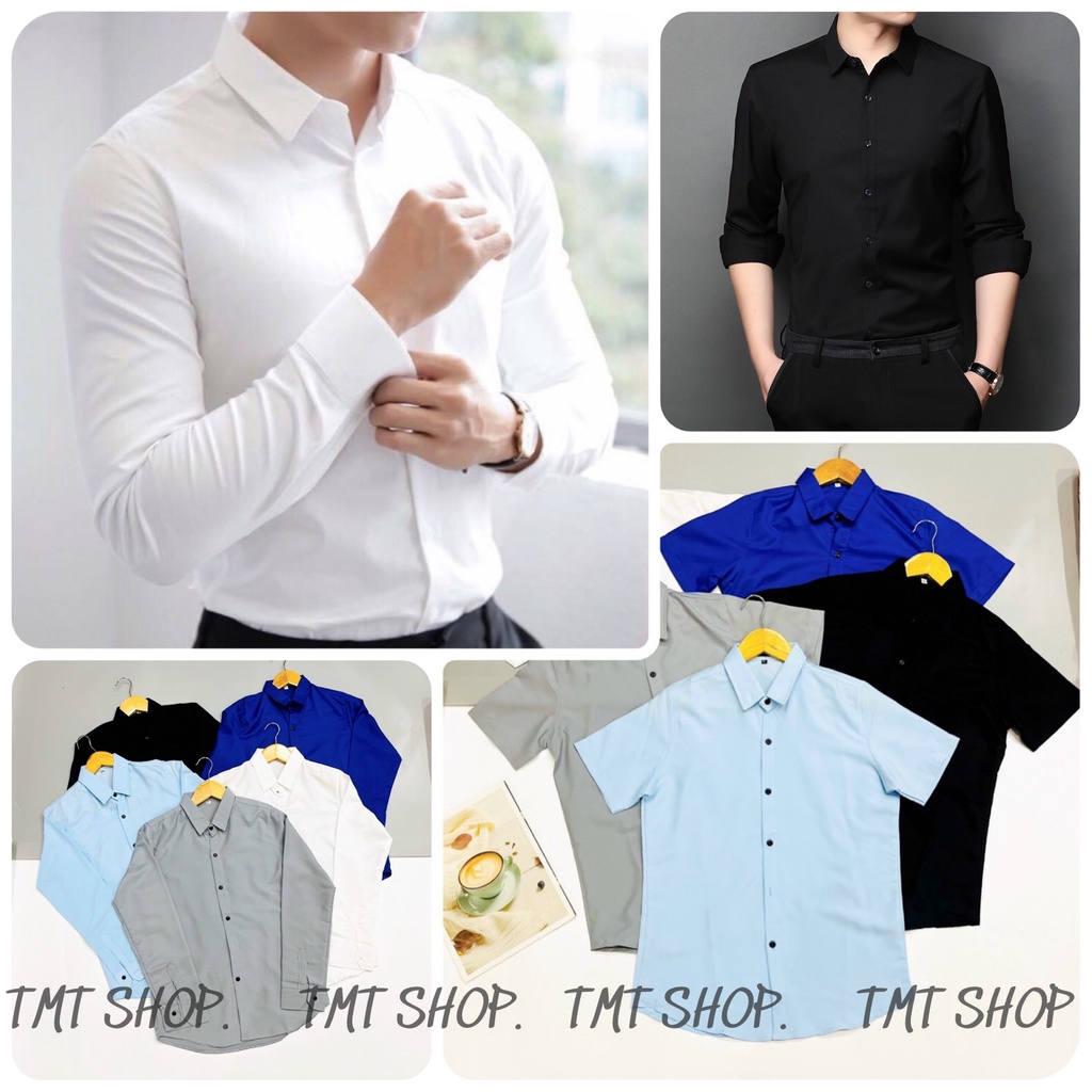 Áo sơ mi nam tay dài và tay ngắn, áo trơn màu cơ bản basic - TMT SHOP