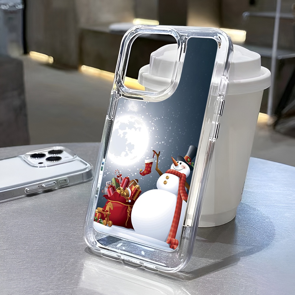 Ốp Điện Thoại Trong Suốt Hình Người Tuyết Giáng Sinh Cho iphone 14promax 11 13 12 7Plus X XS Max