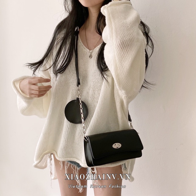 Áo sweater XIAOZHAINV dáng rộng cổ chữ v phong cách vintage Hàn Quốc cho nữ