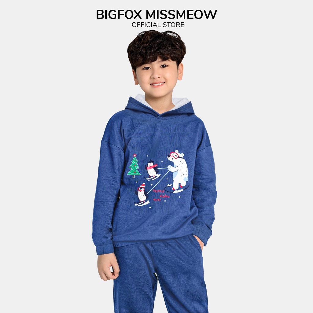 Bộ nỉ dài tay bé trai BIGFOX - MISS MEOW, bộ nỉ bông thu đông cho bé hình in Gấu bắc cực, size trẻ em 3,4,5,6,7,8 tuổi