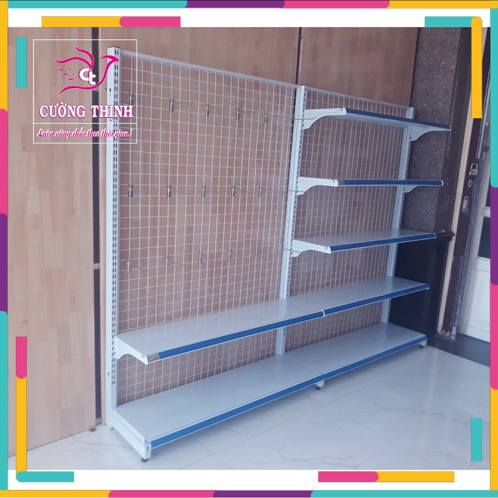 Kệ lưới treo phụ kiện, Cao 1m5 x dài 1m2 x 2 tầng mâm (tặng kèm 30 móc 15cm)