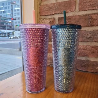 - ly nhựa victory green blue/ pink studded cold cup 24oz