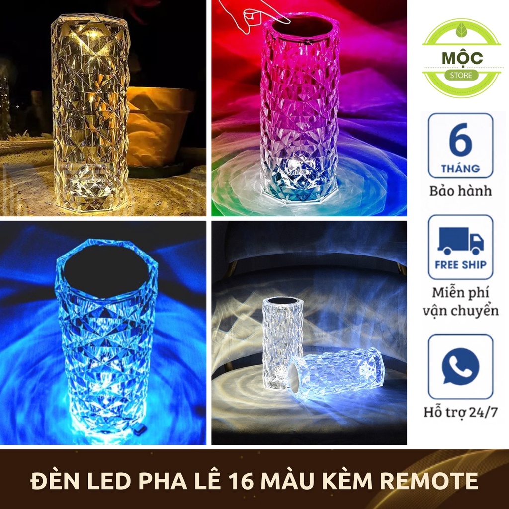 Đèn Ngủ Pha Lê Để Bàn Cảm Ứng LED 16 Màu, Đèn Decor Trang Trí Phòng Hiệu Ứng Hoa Hồng Tặng Kèm Cáp Sạc, Điều Khiển Từ Xa