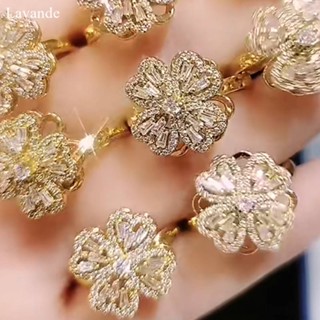 [Lavander] Nhẫn Đính Kim Cương Giả Mạ Vàng 18K Dễ Điều Chỉnh Kích Thước Trang Trí Cho Cặp Đôi Bạn Bè Tốt X1Z33