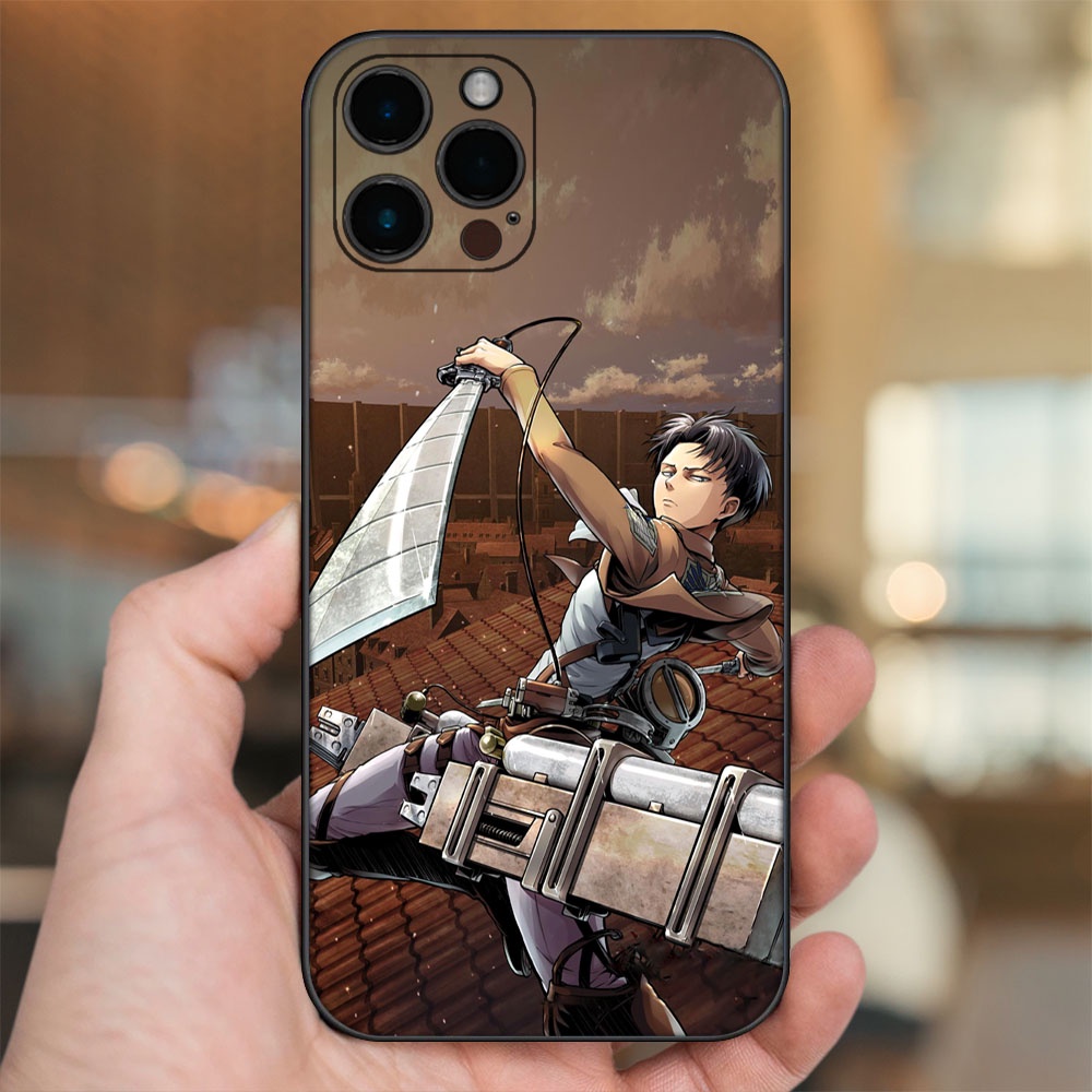 Ốp lưng iPhone 12 Pro Max dẻo đen cạnh vuông in hình Levi Ackerman Attack On Titan