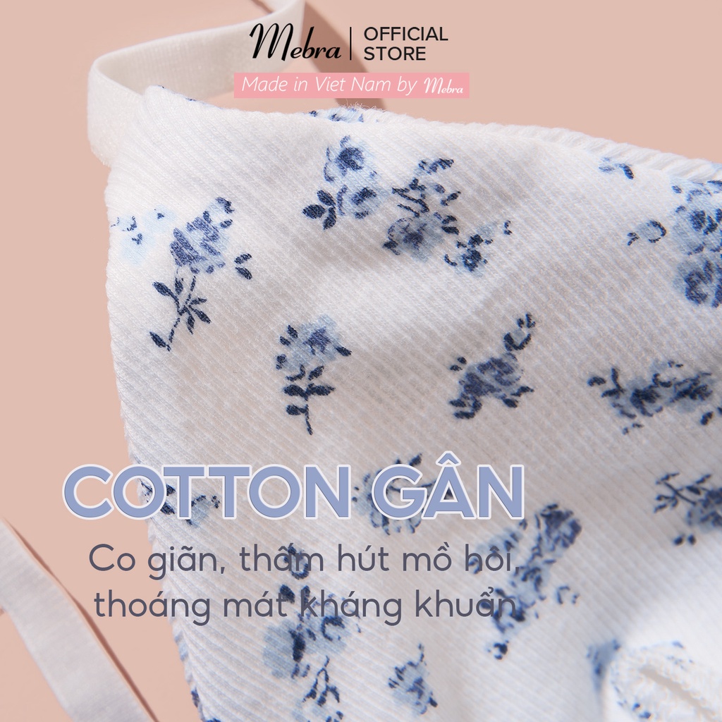 Áo lót cotton không gọng đệm mỏng trắng hoa nhí xanh cotton gân co giãn thấm hút tốt Mebra A002