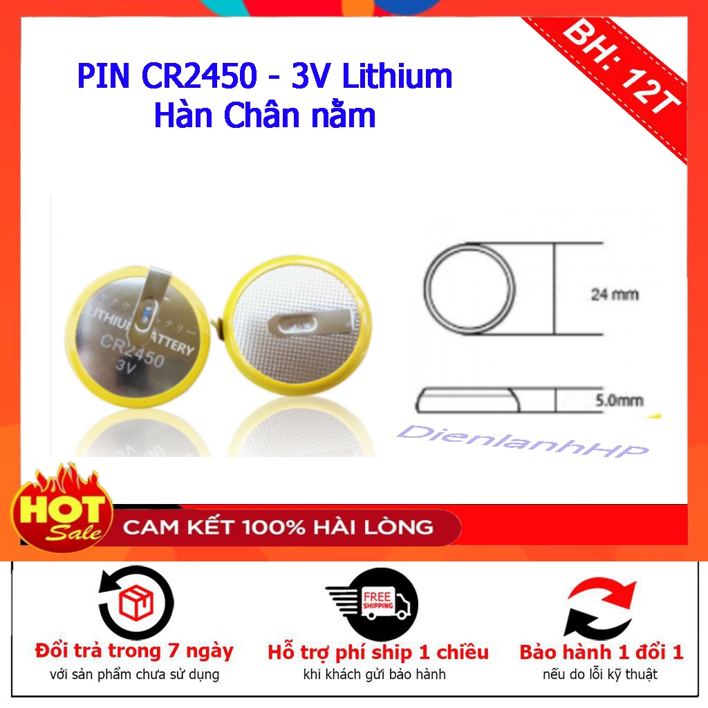 Pin CR2450, thay cho CR2477, 3V hàn sẵn chân nằm  dùng cho nồi cơm điện tử cao tần IH