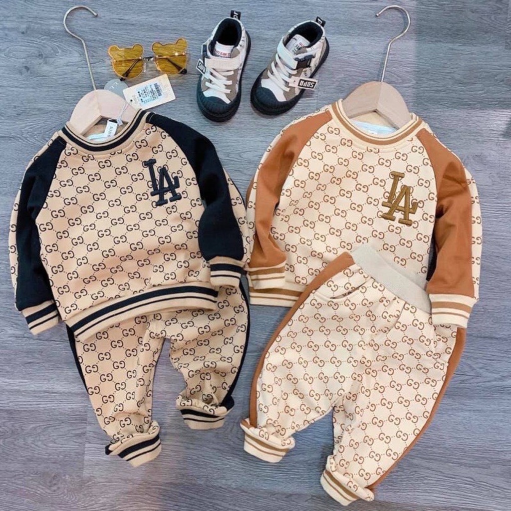 Bộ thu đông bé trai, Bộ dài tay bé trai in L.A chất cotton da cá siêu đẹp cho bé mặc nhà KANGMIN KIDS