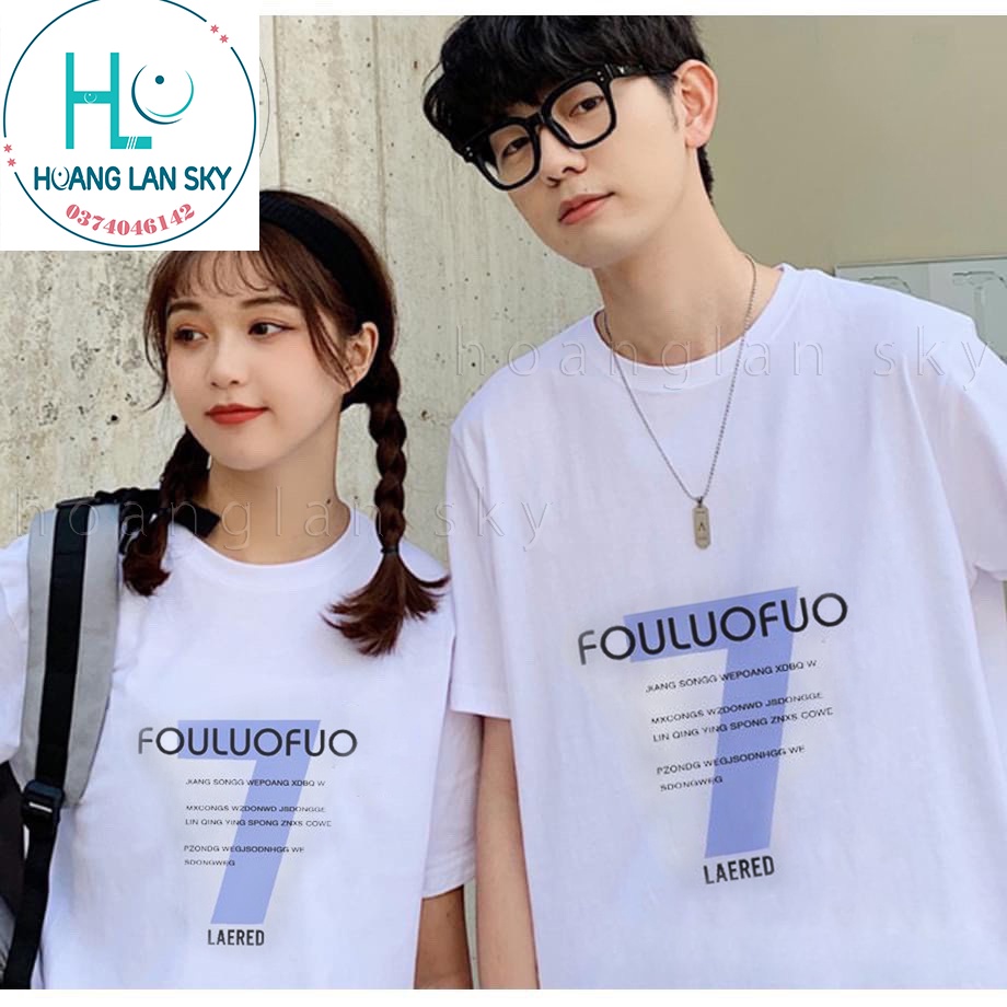 Áo Thun Cặp Đôi Nam Nữ Cổ Tròn chữ đơn giản FOULUOFUO số 7 vải Cotton co giãn 4 chiều dày dặn tay ngắn