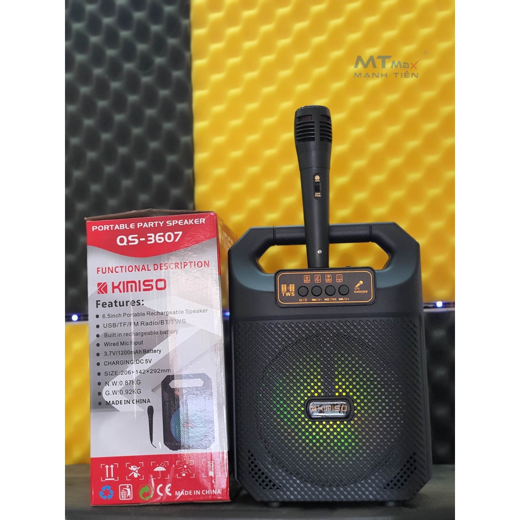 Loa karaoke Kèm Mic Kimiso QS-3607 chất âm khá kích thước nhỏ gọn karaoke mang đi chơi đi du lịch công suất 20W