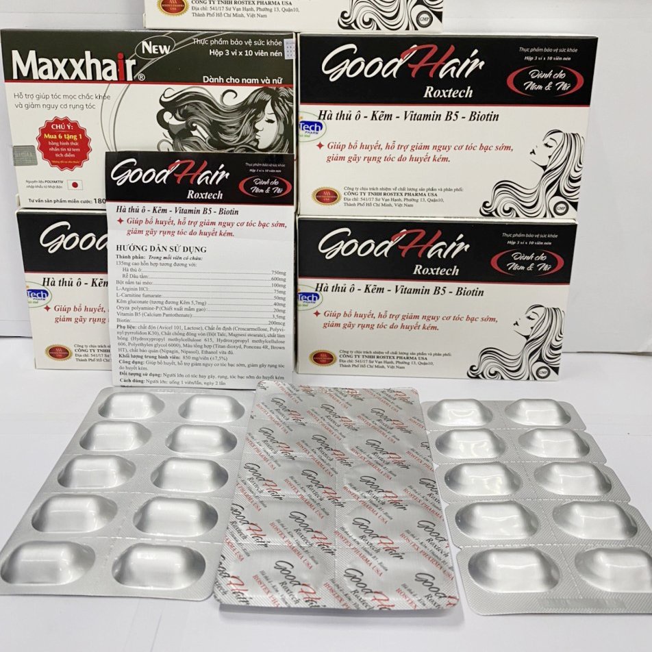 viên uống GoodHair roxtech giúp bổ huyết, giảm gãy rụng, nguy cơ tóc bạc sớm - Hộp 30 viên  (Good Hair Roxtech)