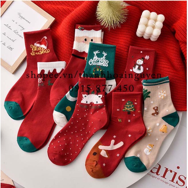 Tất len gân Giáng Sinh Noel Kháng Khuẩn cao cấp quà tặng Giáng Sinh