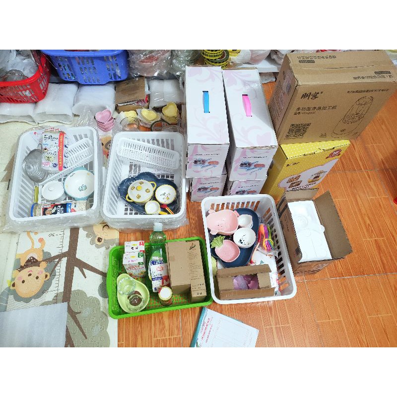 Set bát sứ màu xanh cho bé ăn dặm kèm khay mây cho bé ăn dặm ạ, combo bát ăn dặm