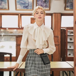 MAVEN - Áo sơ mi trắng cách điệu cổ bèo Noah Top