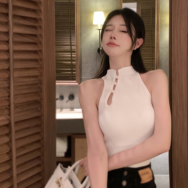 Áo Tank Top Không Tay Hở Lưng Có Mút Đệm Thời Trang Năm Mới Dành Cho Nữ