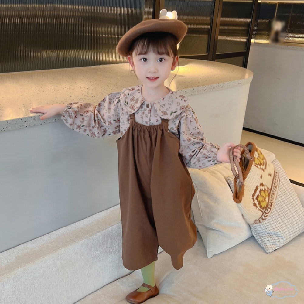 Bộ 2 Món Đầm Hoa + Quần Cổ Búp Bê Thoải Mái Dễ Thương Cho Bé Gái