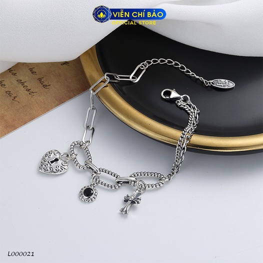 Lắc tay mix charm trái tim ổ khóa chất liệu bạc Thái 925 thời trang phụ kiện trang sức Viễn Chí Bảo L000021