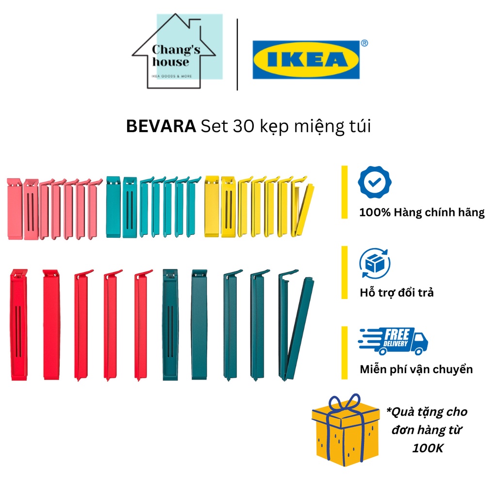 Bộ 30 kẹp miệng túi thực phẩm IKEA Bevara, kẹp IKEA Chính hãng