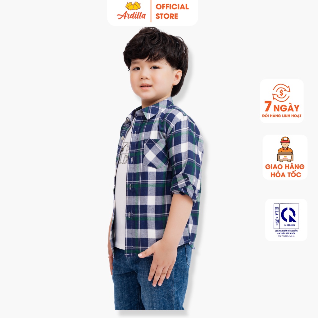 Áo Sơ Mi Tay Dài Bé Trai ARDILLA Họa Tiết Kẻ Caro Nổi Bật, Phong Cách Năng Động, Cá Tính Cho Bé 4-9 Tuổi KB1802