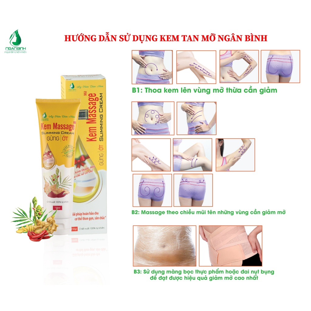 Kem Tan Mỡ Gừng Ngân Bình 150gr giảm mỡ bụng sau sinh,giảm mỡ đùi