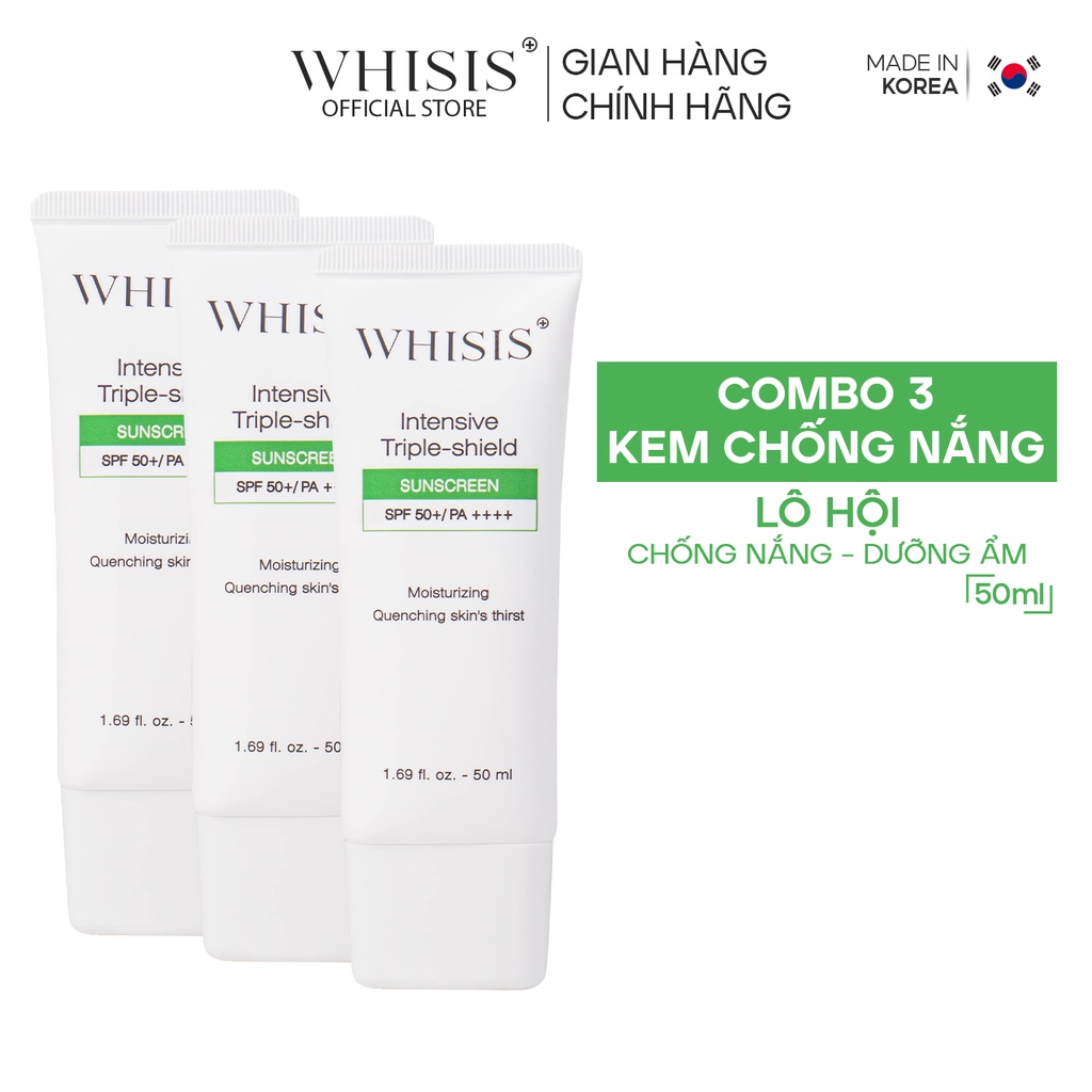 COMBO 3 Kem Chống Nắng Làm Dịu Da Đa Chức Năng WHISIS Intensive Triple-Shield Sunscreen SPF 50+/ PA++++